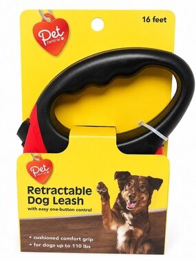 Pet Central 16 Ft Retractable Dog Leash Comfort Grip One-Button Lock Up to 110lb